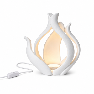 FlameArt Beton Görünümlü Dekoratif LED Masa Lambası Siyah ve Beyaz Renk seçenekleri ile USB Girişli – Hediye LED Işıklı 18x17x15 ölçülerinde