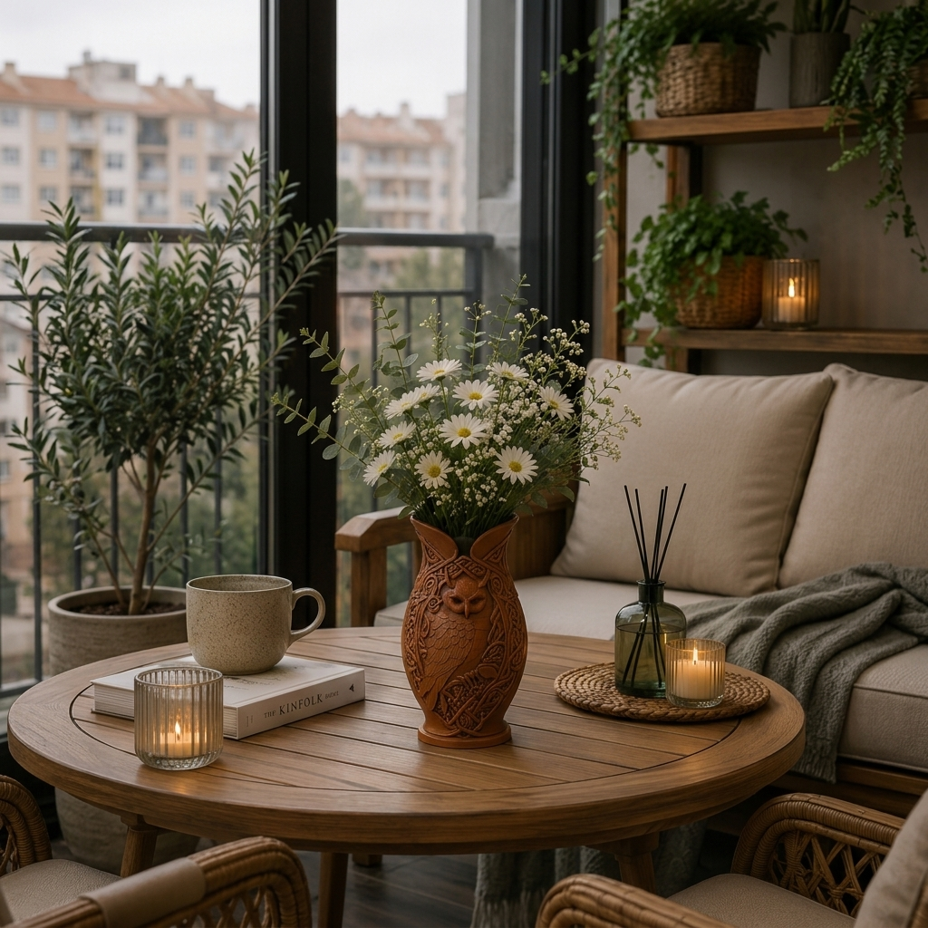 Nordik (Baykuş) Desenli Dekoratif Vazo - Görsel 9